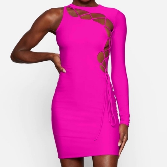 SKIMS Dresses & Skirts - skims one shoulder lace up mini dress
